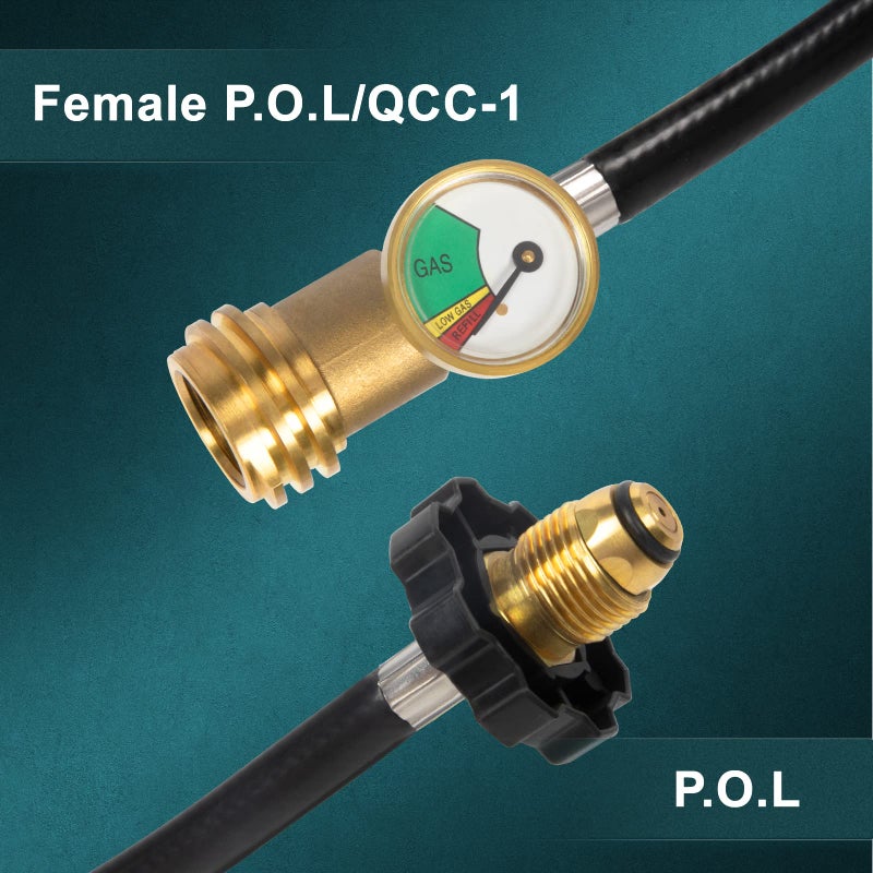 GASPRO 12 FT Propane Extension Hose with Gauge for 100lb Propane Tank, Also for RV, Gas Grill, Heater and Other Propane Appliances, QCC-1 to Standard P.O.L. - Image 2